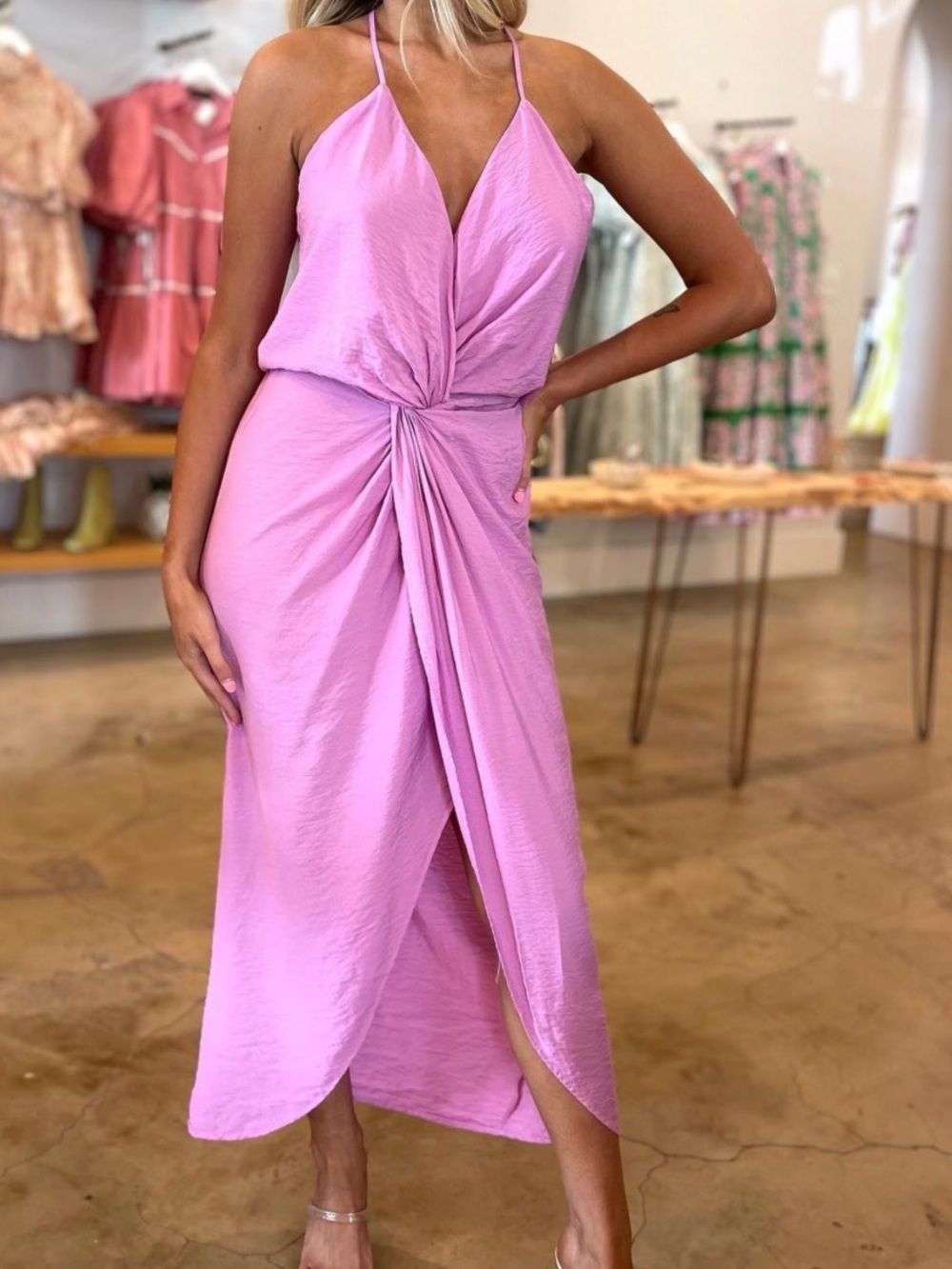 YFB Young Fabulous & Broke Siren Slip Dress Pink Dreamer Drape Waist Strappy